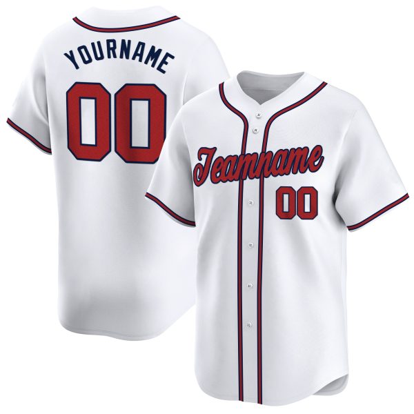 White Red - Navy Personalized Baseball Jersey