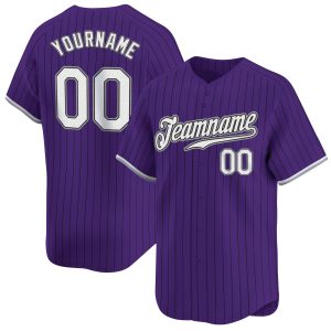 Purple Pinstripe White - Black Personalized Baseball Jersey