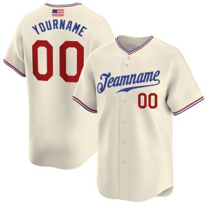 Cream Royal American Flag Fashion Personalized Baseball Jersey