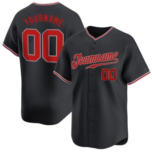 Black Red - Gray Personalized Baseball Jersey