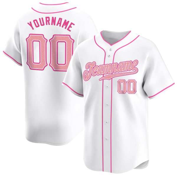 White Medium Pink - Pink Personalized Baseball Jersey