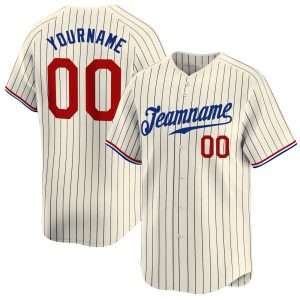 Cream Black Pinstripe Red - Royal Personalized Baseball Jersey