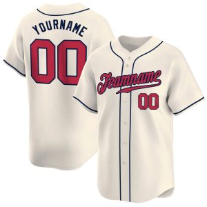 Cream Red - Navy Personalized Baseball Jersey