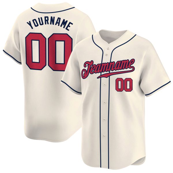 Cream Red - Navy Personalized Baseball Jersey