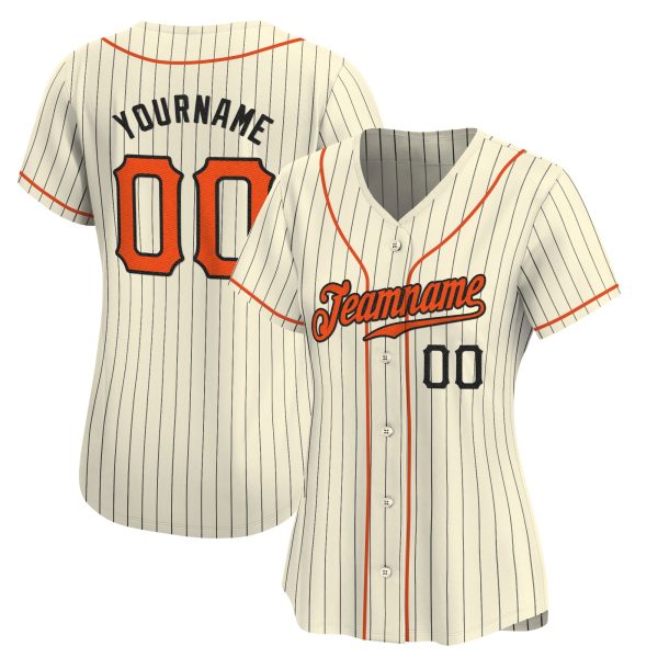 Cream Black Pinstripe Orange - Black Personalized Baseball Jersey - Image 2