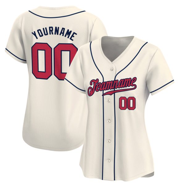 Cream Red - Navy Personalized Baseball Jersey - Image 2