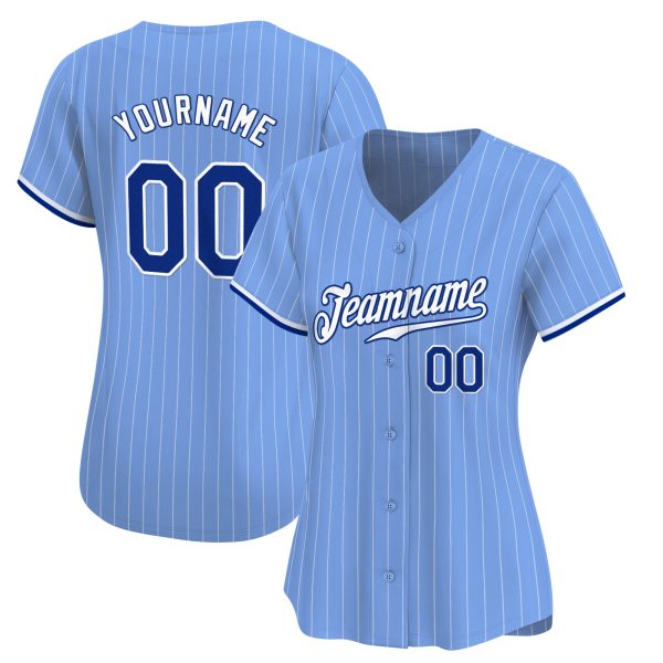 Light Blue Pinstripe White - Black Personalized Baseball Jersey - Image 2