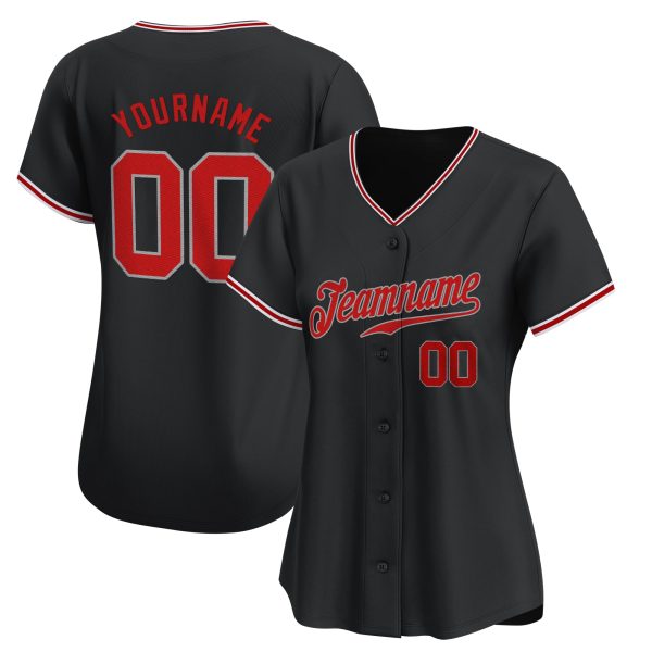 Black Red - Gray Personalized Baseball Jersey - Image 2