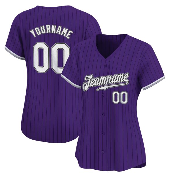 Purple Pinstripe White - Black Personalized Baseball Jersey - Image 2