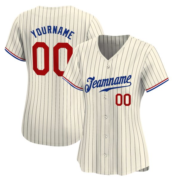 Cream Black Pinstripe Red - Royal Personalized Baseball Jersey - Image 2