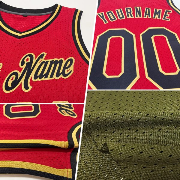 Olive Vintage USA Flag Cream-Red Authentic Throwback Salute To Service Personalized Basketball Jersey - Image 2