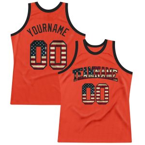 Orange Vintage USA Flag-Black Authentic Throwback Personalized Basketball Jersey