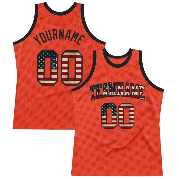 Orange Vintage USA Flag-Black Authentic Throwback Personalized Basketball Jersey