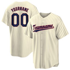 Cream Navy Pinstripe Navy-Red Authentic Personalized Baseball Jersey
