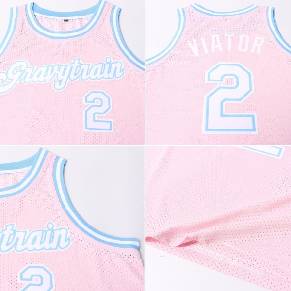 Light Pink White-Light Blue Authentic Throwback Personalized Basketball Jersey - Image 5