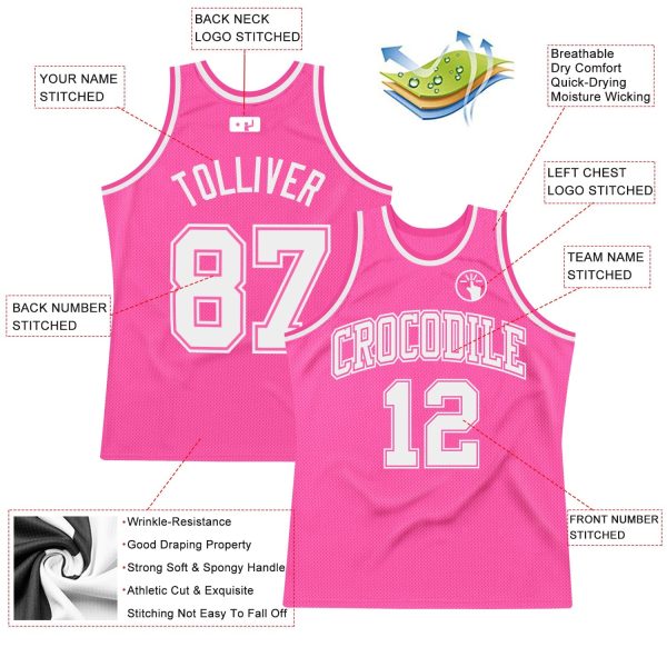 Pink White Authentic Throwback Personalized Basketball Jersey - Image 2