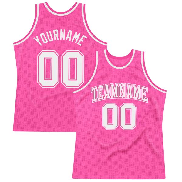 Pink White Authentic Throwback Personalized Basketball Jersey