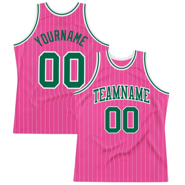 Pink White Pinstripe Kelly Green-White Authentic Personalized Basketball Jersey