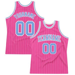 Pink White Pinstripe Light Blue-White Authentic Personalized Basketball Jersey