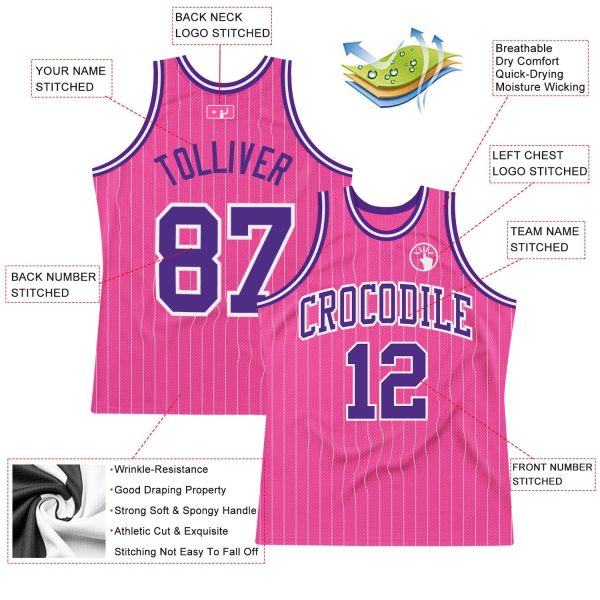Pink White Pinstripe Purple-White Authentic Personalized Basketball Jersey - Image 2