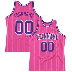 Pink White Pinstripe Purple-White Authentic Personalized Basketball Jersey