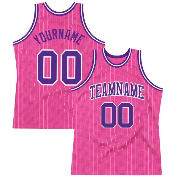 Pink White Pinstripe Purple-White Authentic Personalized Basketball Jersey