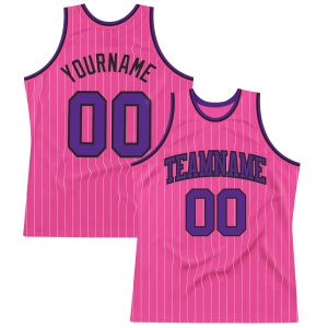 Pink White Pinstripe Purple-Black Authentic Personalized Basketball Jersey