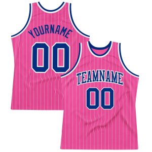 Pink White Pinstripe Royal-White Authentic Personalized Basketball Jersey