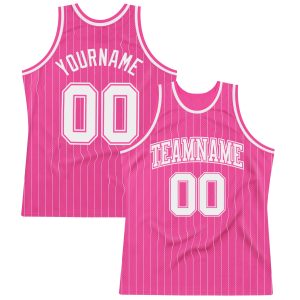 Pink White Pinstripe White-Pink Authentic Personalized Basketball Jersey