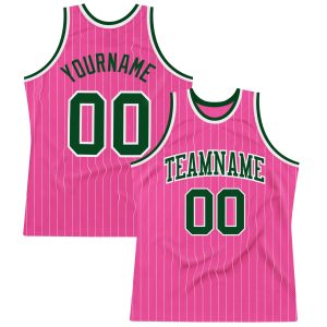 Pink White Pinstripe Green-White Authentic Personalized Basketball Jersey