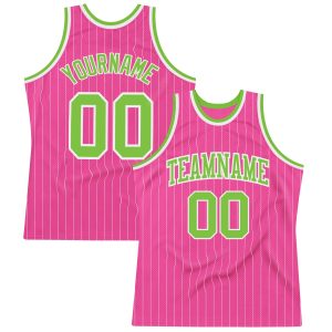Pink White Pinstripe Neon Green-White Authentic Personalized Basketball Jersey