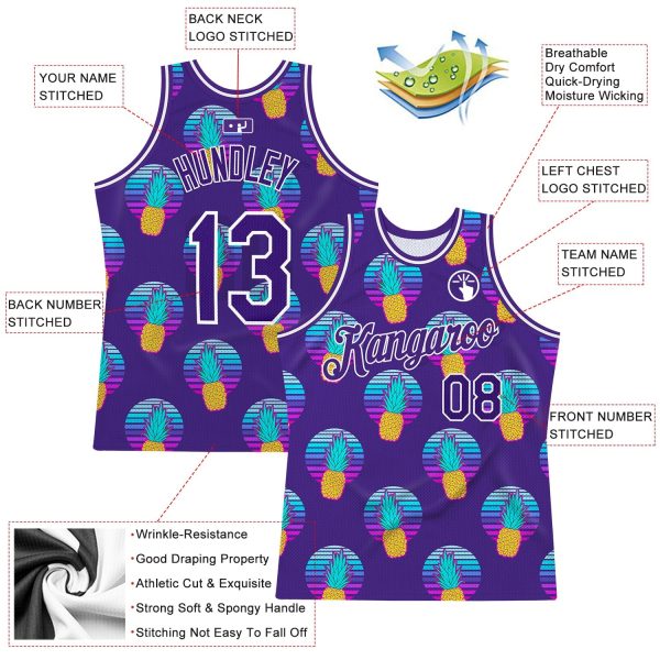Purple Purple-White 3D Pattern Design Pineapples Authentic Personalized Basketball Jersey - Image 2