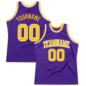 Purple Gold-White Authentic Throwback Personalized Basketball Jersey