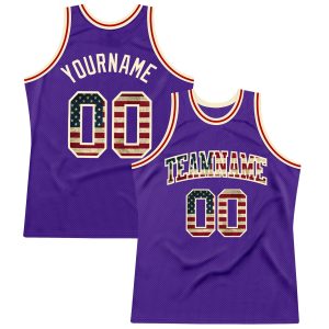 Purple Vintage USA Flag-Cream Authentic Throwback Personalized Basketball Jersey