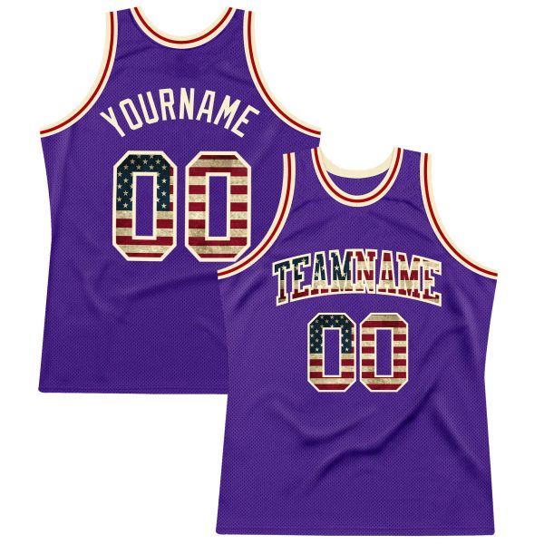 Purple Vintage USA Flag-Cream Authentic Throwback Personalized Basketball Jersey