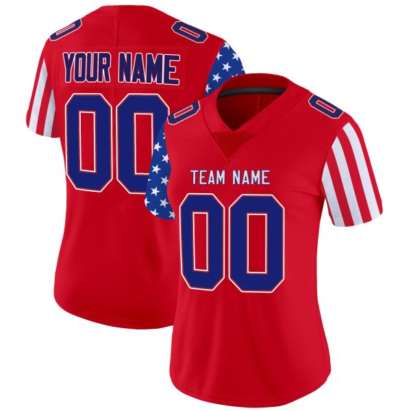 Red Royal - White American Flag Inspired Personalized Football Jersey - Image 2