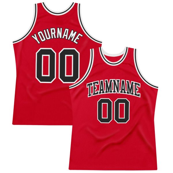 Red Black-White Authentic Throwback Personalized Basketball Jersey