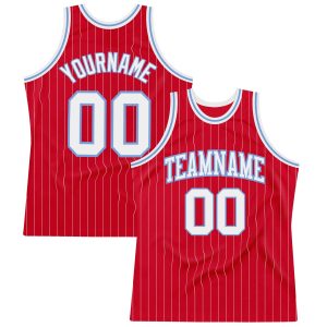 Red White Pinstripe White-Light Blue Authentic Personalized Basketball Jersey