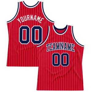 Red White Pinstripe Navy-White Authentic Personalized Basketball Jersey