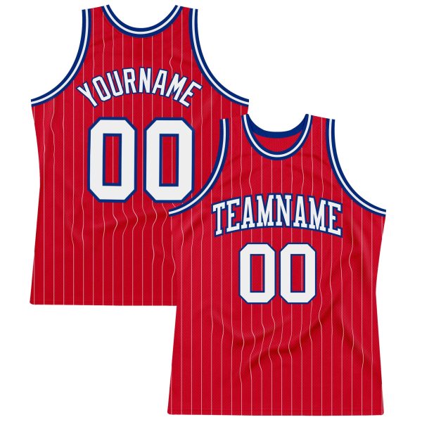 Red White Pinstripe White-Royal Authentic Personalized Basketball Jersey