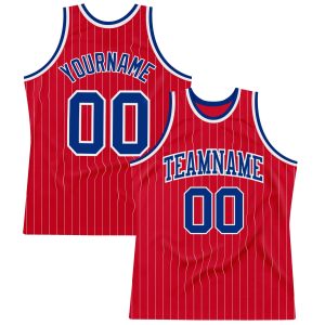 Red White Pinstripe Royal-White Authentic Personalized Basketball Jersey