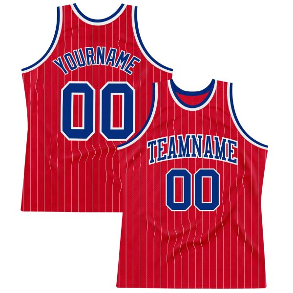Red White Pinstripe Royal-White Authentic Personalized Basketball Jersey