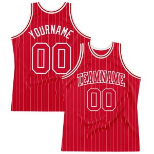 Red White Pinstripe Red-White Authentic Personalized Basketball Jersey