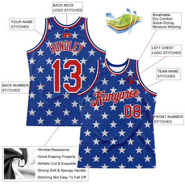Royal Red-White 3D Pattern Design American Flag Authentic Personalized Basketball Jersey - Image 2