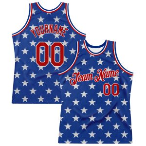 Royal Red-White 3D Pattern Design American Flag Authentic Personalized Basketball Jersey