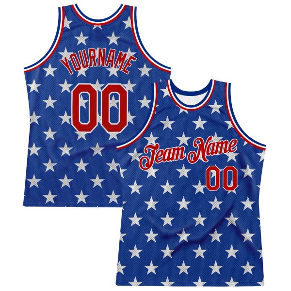 Royal Red-White 3D Pattern Design American Flag Authentic Personalized Basketball Jersey