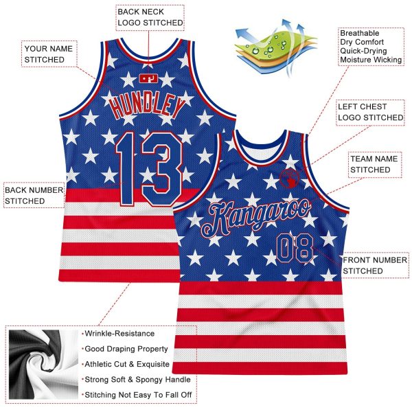 Royal Royal-Red 3D Pattern Design American Flag Authentic Personalized Basketball Jersey - Image 2