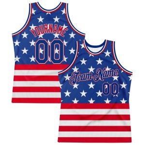 Royal Royal-Red 3D Pattern Design American Flag Authentic Personalized Basketball Jersey