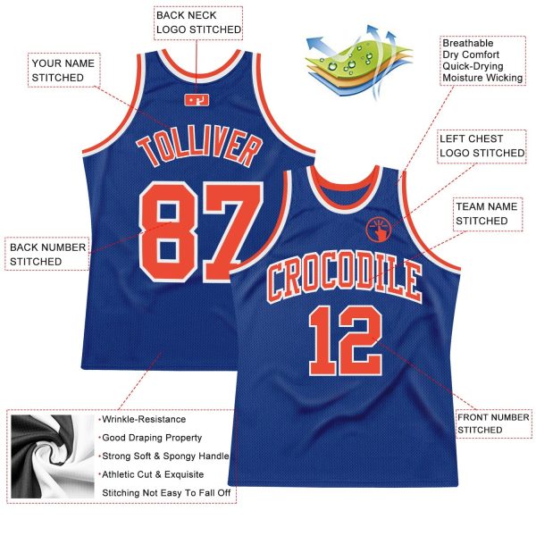 Royal Orange-White Authentic Throwback Personalized Basketball Jersey - Image 3