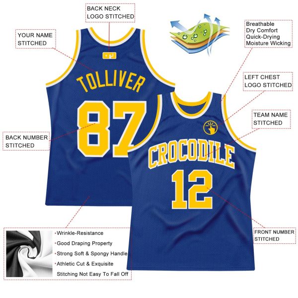 Royal Gold-White Authentic Throwback Personalized Basketball Jersey - Image 2